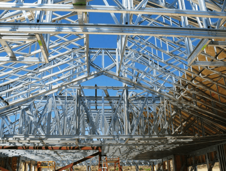 Steel roof truss structure under construction in Malaysia