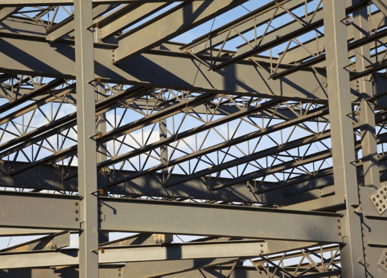 Steel I beam structure in modern building construction